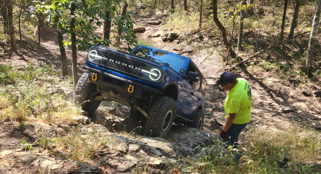 bronco on obstacle